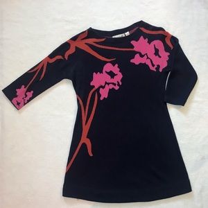 Navy Anthropologie dress with floral design